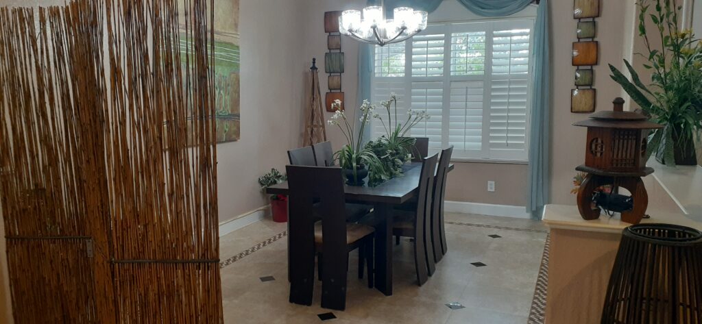 A spacious, comfortable living room inside the Laritane home